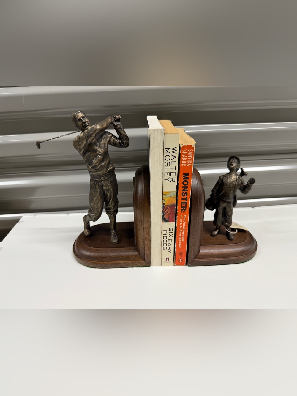 Vintage Brooks Brothers Bronze-Tone Golfer and Caddy Bookends - Brown
